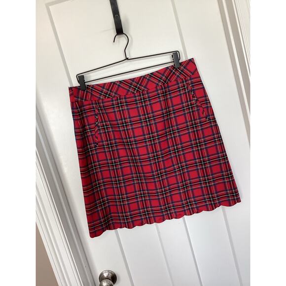 Talbots size 12 tartan scalloped plaid skirt holiday Christmas red wool blend - Picture 1 of 10